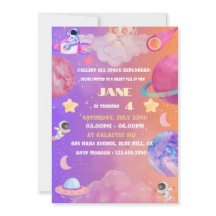 宇宙エクスプローラガール誕生日招待状 – 編集可能