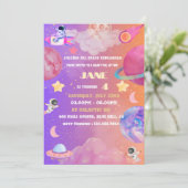 宇宙エクスプローラガール誕生日招待状 – 編集可能 招待状 (スタンド正面)