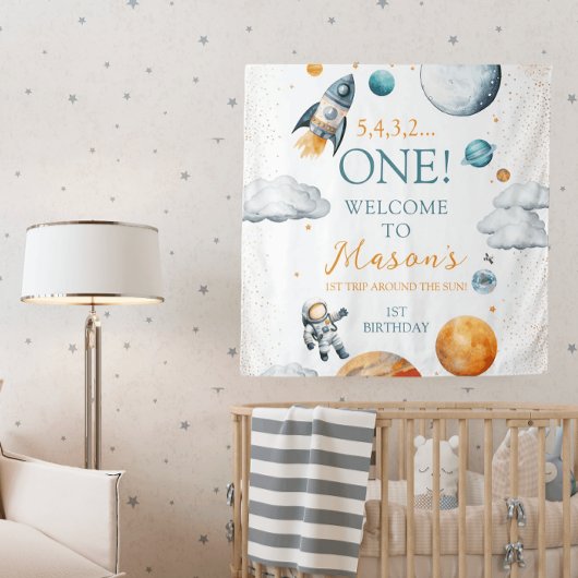 宇宙エクスプローラボーイ誕生日ウェルカムバナー タペストリー