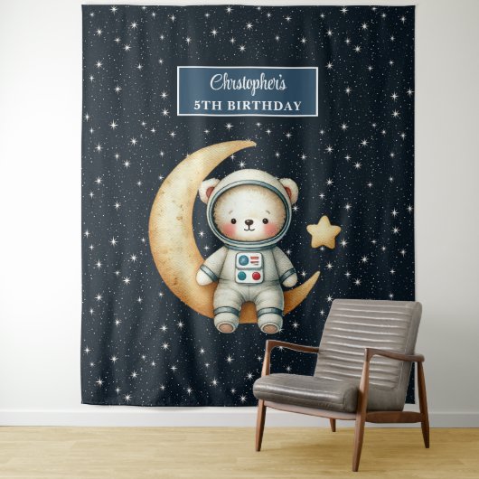 宇宙エクスプローラーのベアーバックドロップ誕生日ボーイ タペストリー (インサイチュ)