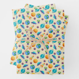 宇宙エクスプローラー淡い色のオン黄 ラッピングペーパーシート