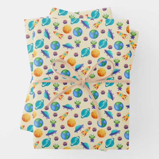 宇宙エクスプローラー淡い色のオン黄 ラッピングペーパーシート (インサイチュ)