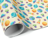 宇宙エクスプローラー淡い色のオン黄 ラッピングペーパー (ロールコーナー)