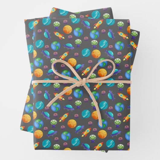 宇宙エクスプローラーonダークグレー ラッピングペーパーシート (インサイチュ)