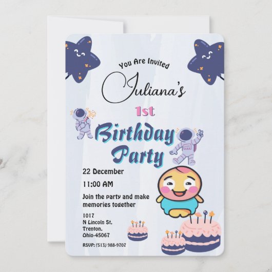 宇宙エクスプローラ誕生日 – 宇宙飛行士と星 招待状 (正面)