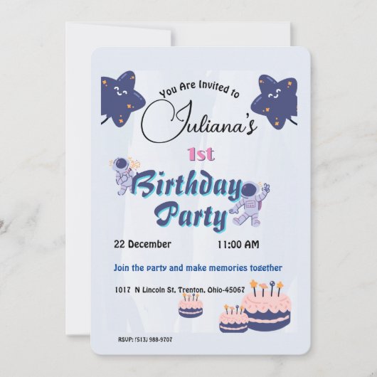 宇宙エクスプローラ誕生日 – 宇宙飛行士と星 招待状 (正面)