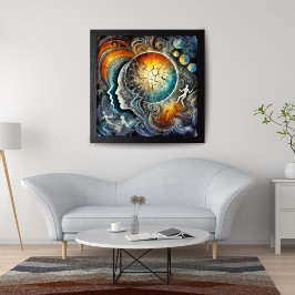 宇宙エネルギーと超現実抽象芸術顔 キャンバスプリント