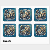 宇宙エレガント魚〔占星術の〕十二宮図サインブラック金ゴールド魚座 スクエアシール (シート)