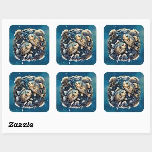 宇宙エレガント魚〔占星術の〕十二宮図サインブラック金ゴールド魚座 スクエアシール (シート)