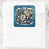 宇宙エレガント魚〔占星術の〕十二宮図サインブラック金ゴールド魚座 スクエアシール (バッグ)