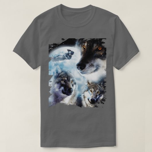 宇宙オオカミ3 3雪オオカミ月1でハウリング Tシャツ (デザイン正面)
