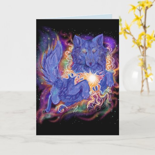 宇宙オオカミ カード (黄色い花)