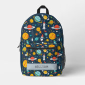 宇宙オブジェクトとロケットキッズ新学期 プリントバックパック (正面)
