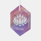 宇宙オレンジピンク星雲の上の白い蓮の花 ガラスオーナメント (正面左)