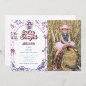 宇宙カウガール誕生日招待状（写真付き） 招待状 (正面/裏面)