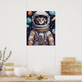 宇宙カウボーイキャットプリントブライトレインボーデジタルアート ポスター (キッチン)