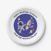 宇宙カスタムをテーマにした誕生日紙プレート子供へ ペーパープレート (正面)