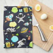 宇宙カッコいいテーマ – 宇宙飛行士&ロケット船 キッチンタオル (四つ折り)