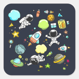 宇宙カッコいいテーマ – 宇宙飛行士&ロケット船 スクエアシール