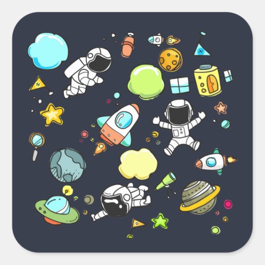 宇宙カッコいいテーマ – 宇宙飛行士&ロケット船 スクエアシール (正面)