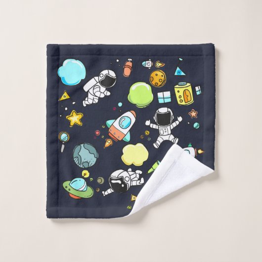 宇宙カッコいいテーマ – 宇宙飛行士&ロケット船 バスタオルセット (ウォッシュタオル)