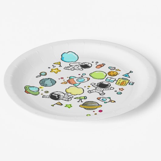 宇宙カッコいいテーマ – 宇宙飛行士&ロケット船 ペーパープレート (アングル)