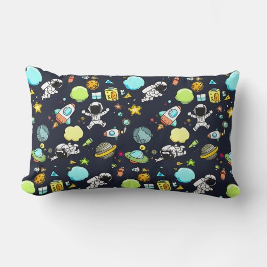 宇宙カッコいいテーマ – 宇宙飛行士&ロケット船 ランバークッション (正面)