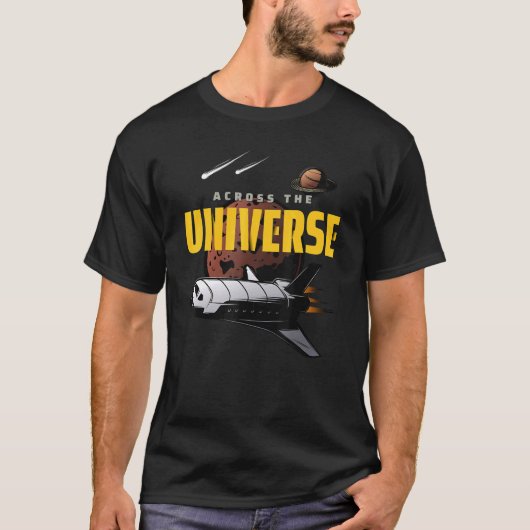宇宙カッコいい宇宙シャトルイラストレーショングラフィックD Tシャツ (正面)