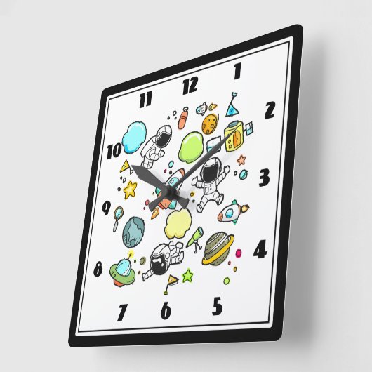 宇宙カッコいい宇宙飛行士とロケットのパターン スクエア壁時計 (傾斜)