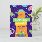 宇宙カラフルと恐竜の誕生祝い 招待状 (スタンド正面)