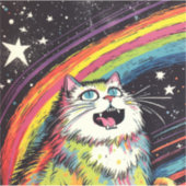 宇宙カラフルの毛羽立つ猫 シール (正面)