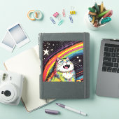 宇宙カラフルの毛羽立つ猫 シール (iPadカバー)