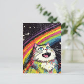 宇宙カラフルの毛羽立つ猫 ポストカード (スタンド正面)