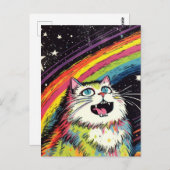 宇宙カラフルの毛羽立つ猫 ポストカード (正面/裏面)