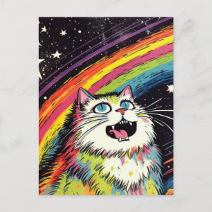 宇宙カラフルの毛羽立つ猫 ポストカード