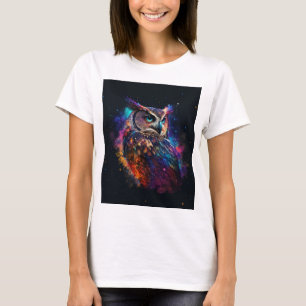宇宙カラフルフクロウ Tシャツ