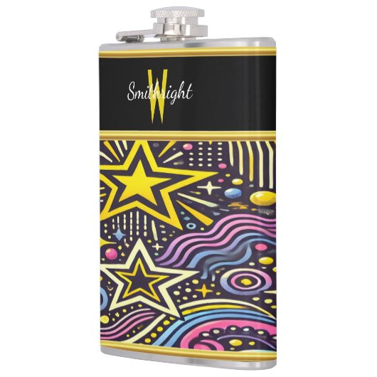 宇宙カラフル模様がデザインに輝く鮮やか フラスク (左)