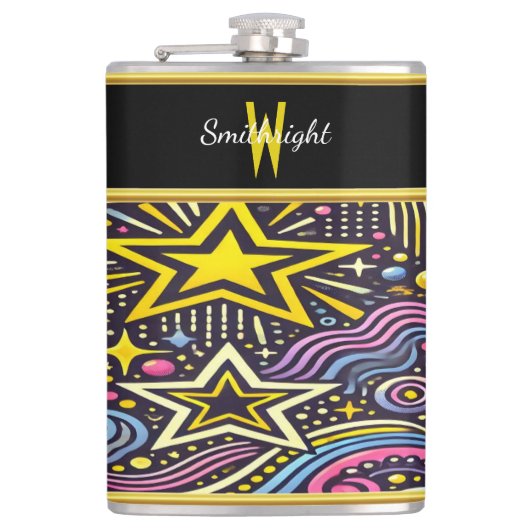 宇宙カラフル模様がデザインに輝く鮮やか フラスク (正面)