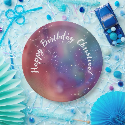 宇宙カラフル水色のカスタム紙プレート ペーパープレート (パーティー)