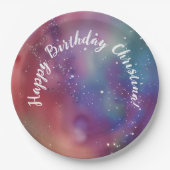 宇宙カラフル水色のカスタム紙プレート ペーパープレート (正面)
