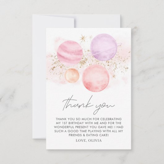 宇宙ガールズ誕生日フラットサンキューカード サンキューカード (正面)