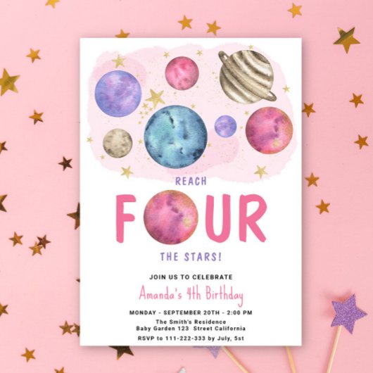 宇宙ガールフォー誕生日スターパーティー 招待状