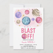 宇宙ガールブラストオフ誕生日スターパーティー 招待状 (正面)