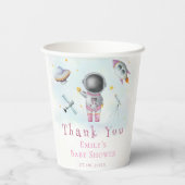 宇宙ガール宇宙飛行士ピンクのロケット星赤ちゃんシャワー 紙コップ (裏面)