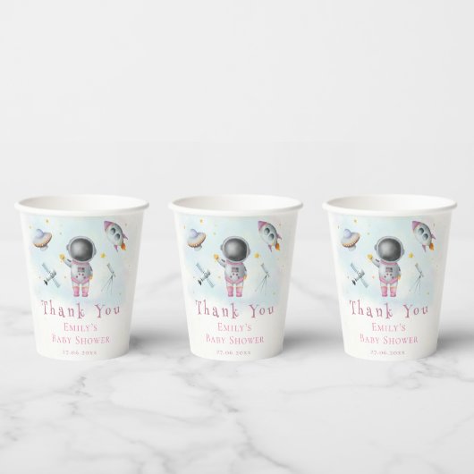 宇宙ガール宇宙飛行士ピンクのロケット星赤ちゃんシャワー 紙コップ (複数)
