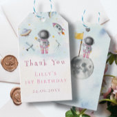 宇宙ガール宇宙飛行士ピンクのロケット銀河系船スター ギフトタグ