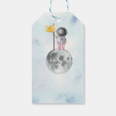 宇宙ガール宇宙飛行士ピンクのロケット銀河系船スター ギフトタグ (裏面)