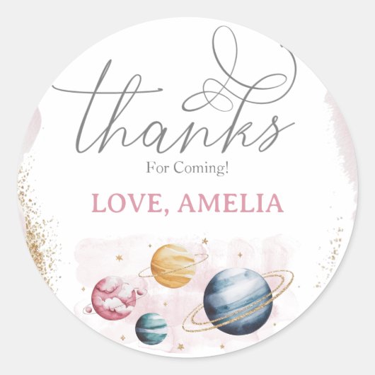 宇宙ガール誕生日銀河系星惑星 ラウンドシール (正面)