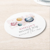 宇宙ガール誕生日銀河系星惑星 ラウンドペーパーコースター (アングル)