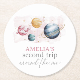 宇宙ガール誕生日銀河系星惑星 ラウンドペーパーコースター